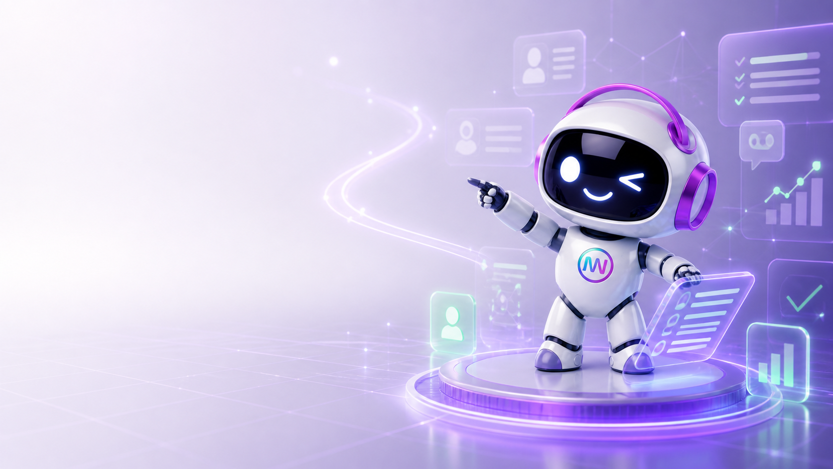 Vitória, mascote oficial da Connect Channels, apontando para a oferta do programa de indicação